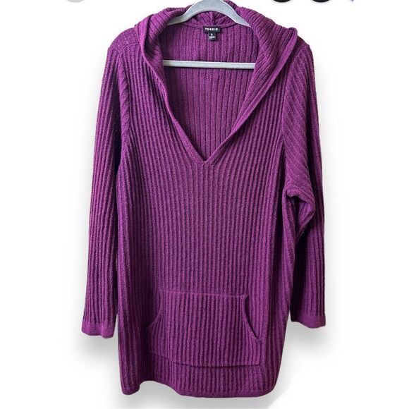 torrid Tops - Torrid NWOT Beach Knit Hoodie (2) Boho Style Lightweight Oversized Purple V-Neck